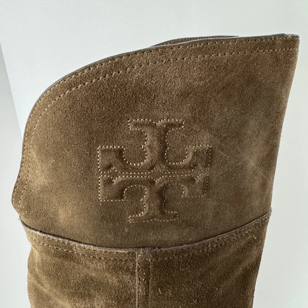 Tory Burch Women Brown Suede Leather Riding Boots Logo Tall Boots 6.5 Equestrian